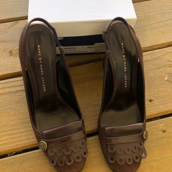 Marc Jacobs Suede Dark Brown Suede Slingback Heels - Picture 1 of 4